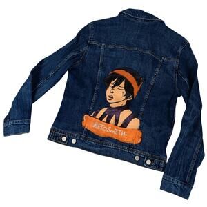 Old Navy Custom Jean Jacket Women's Medium Blue "Aerosmith" Hand Painted Cropped
